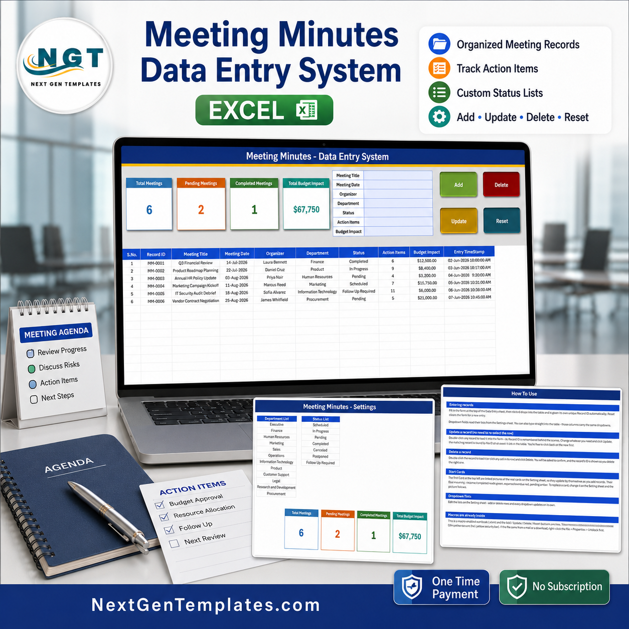 Meeting Minutes Data Entry System in Excel