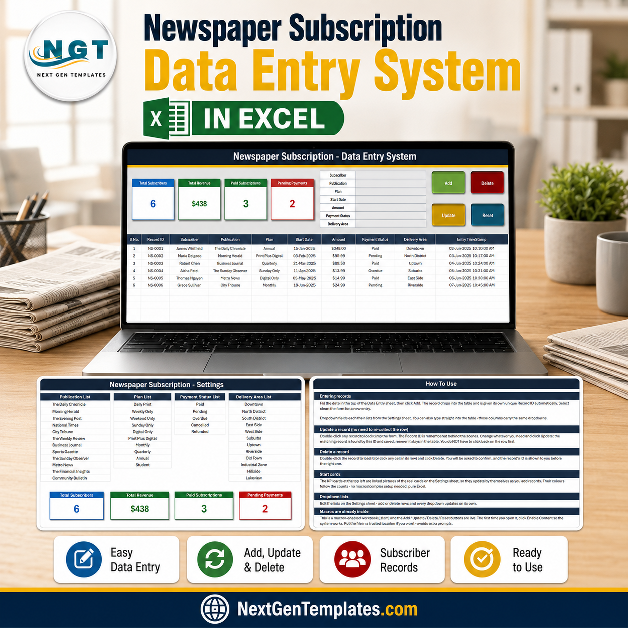 Newspaper Subscription Data Entry System in Excel