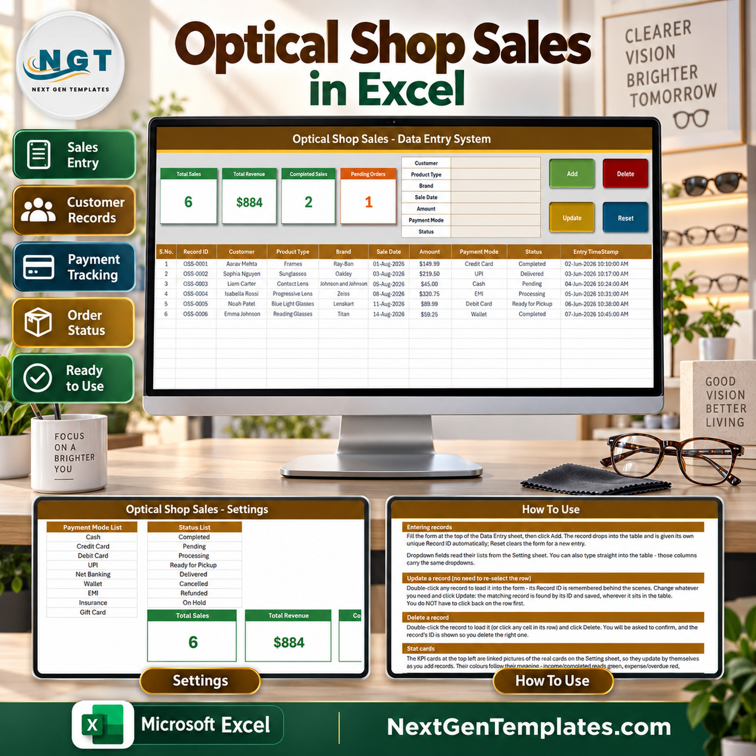 Optical Shop Sales Data Entry System in Excel