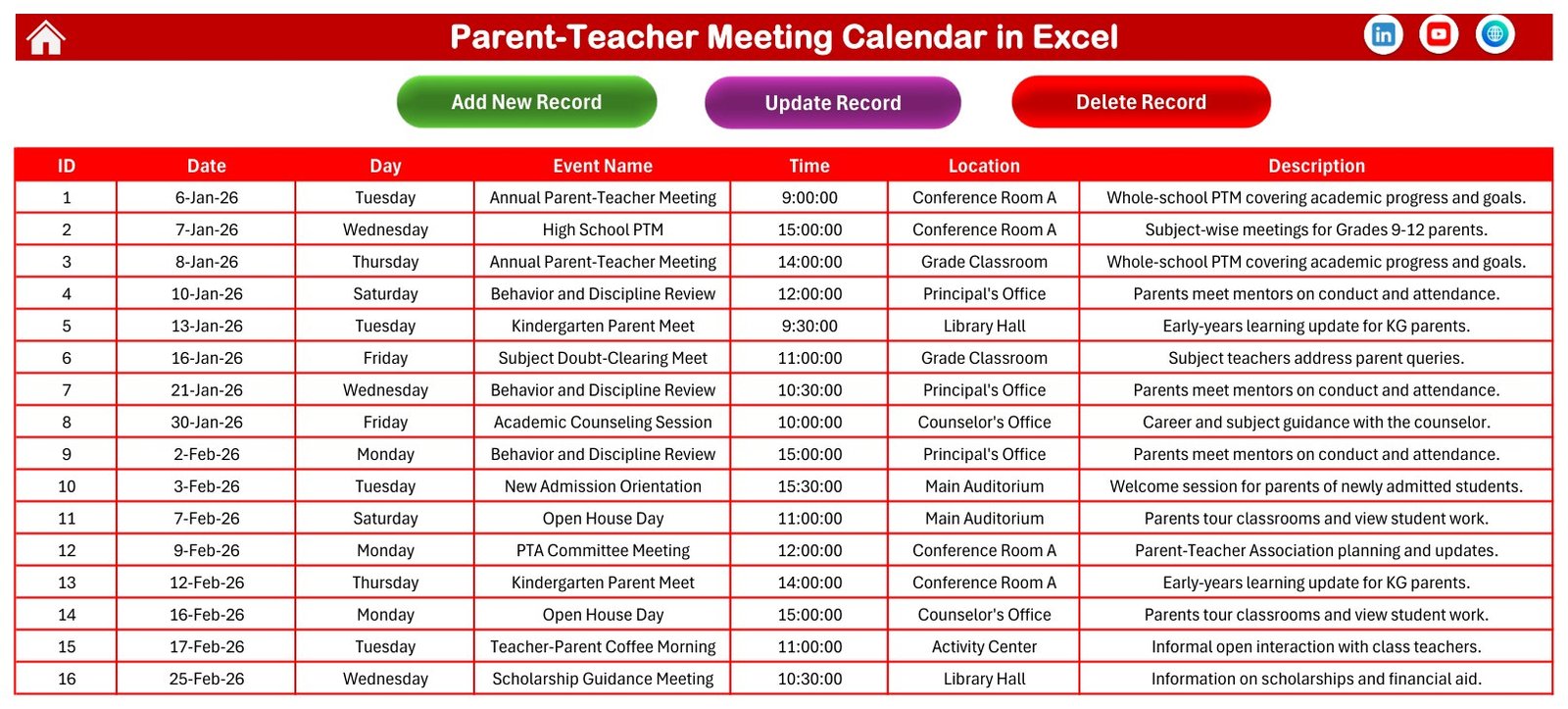 Parent-Teacher Meeting Calendar in Excel - Image 7