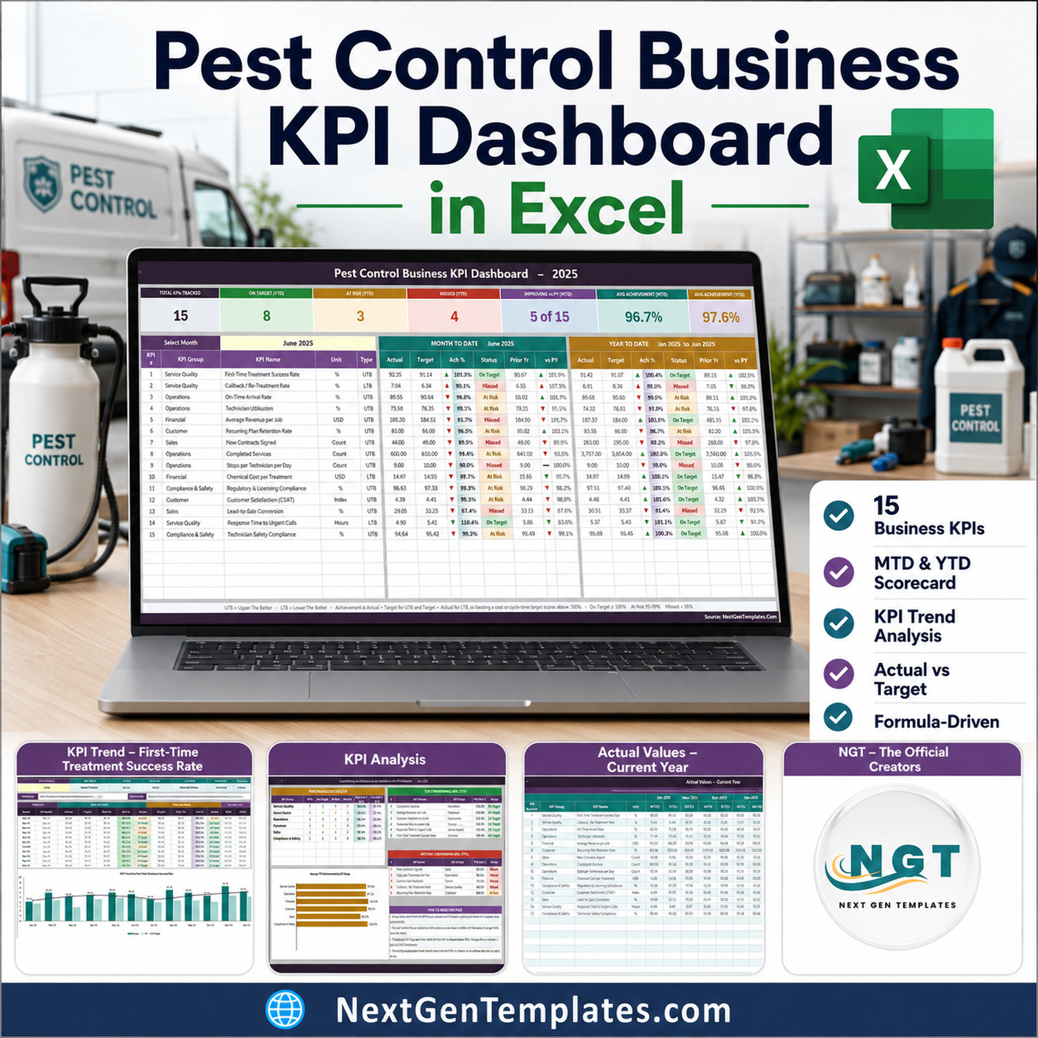 Pest Control Business KPI Dashboard in Excel