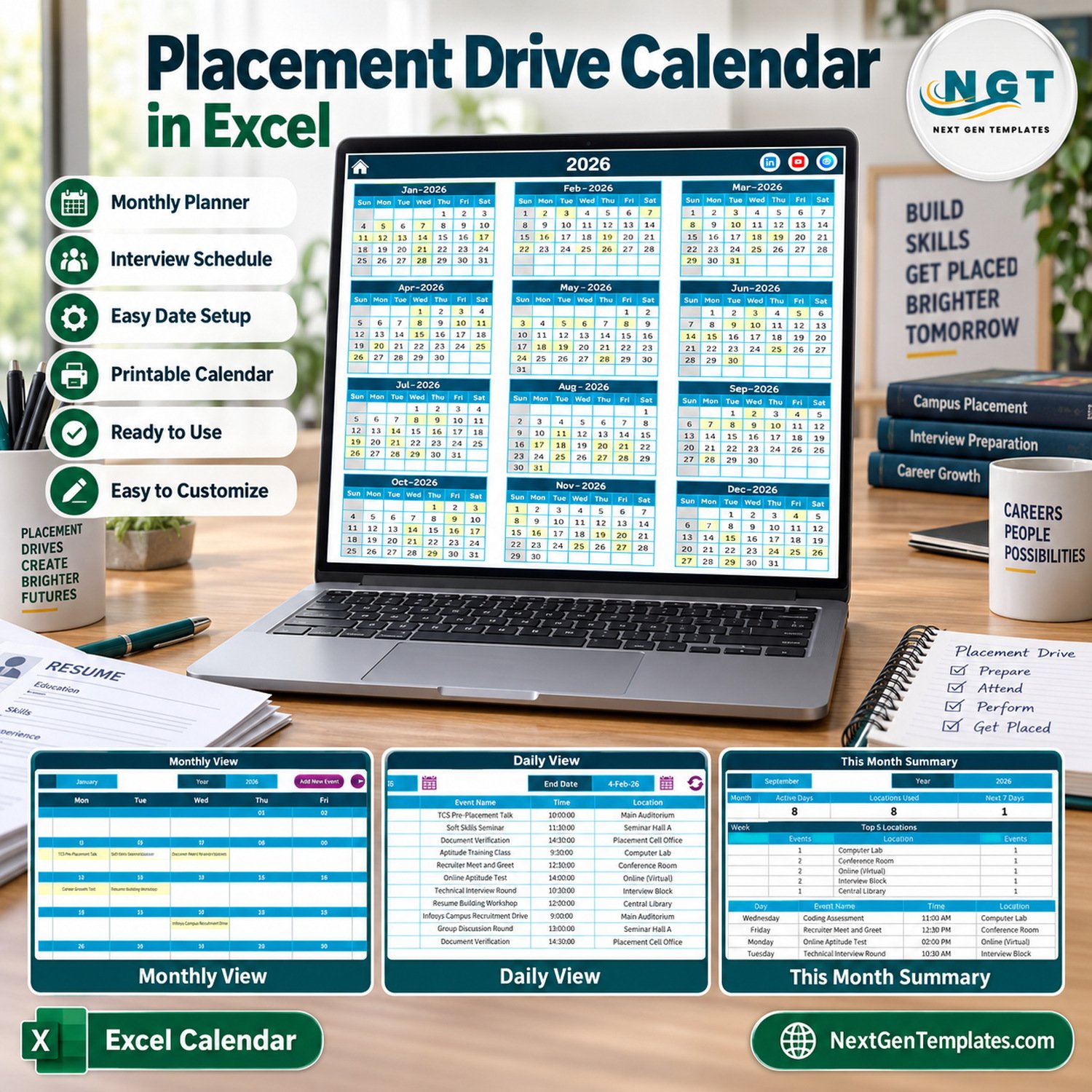 Placement Drive Calendar in Excel