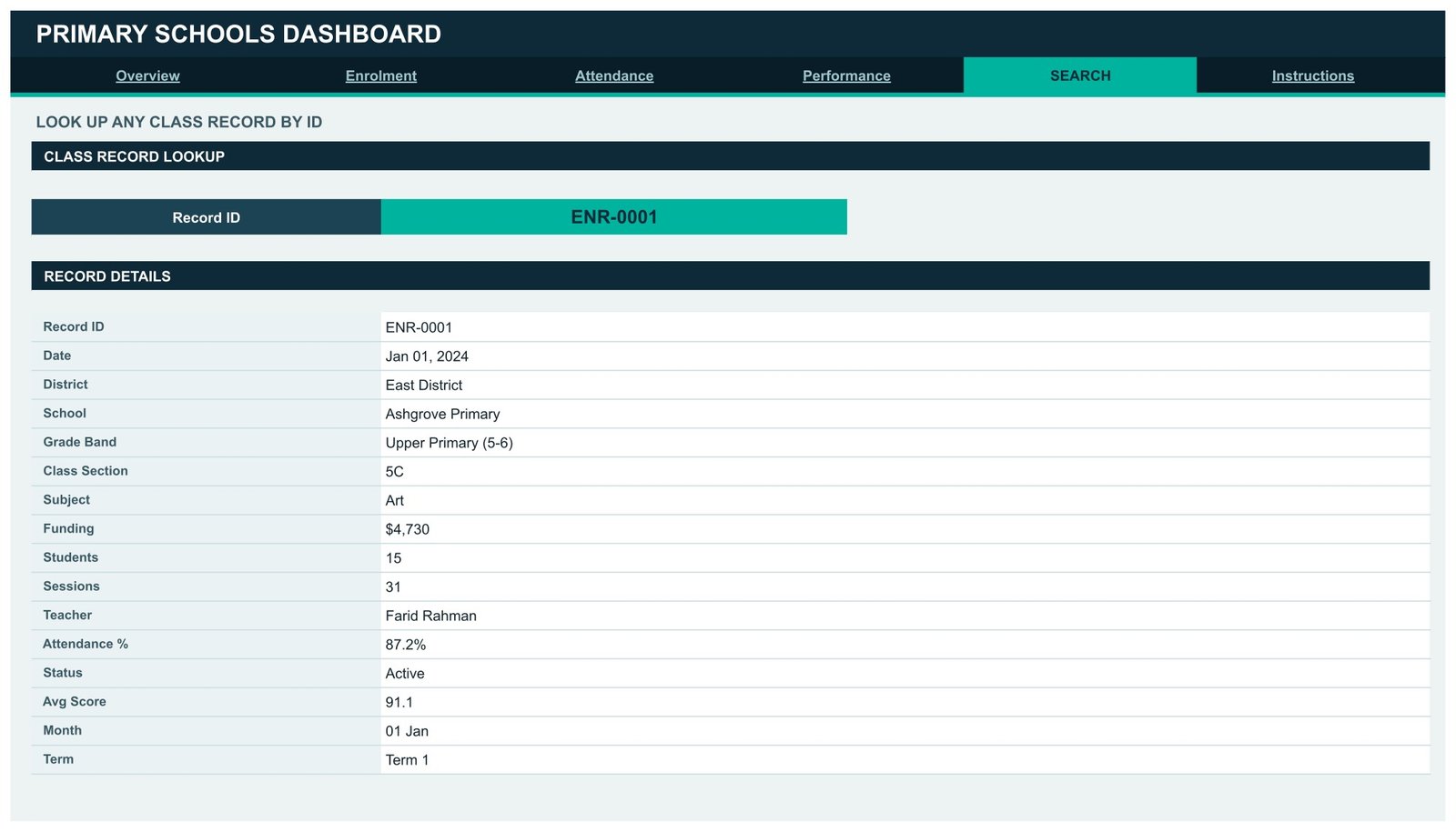 Search page - class record lookup by Record ID