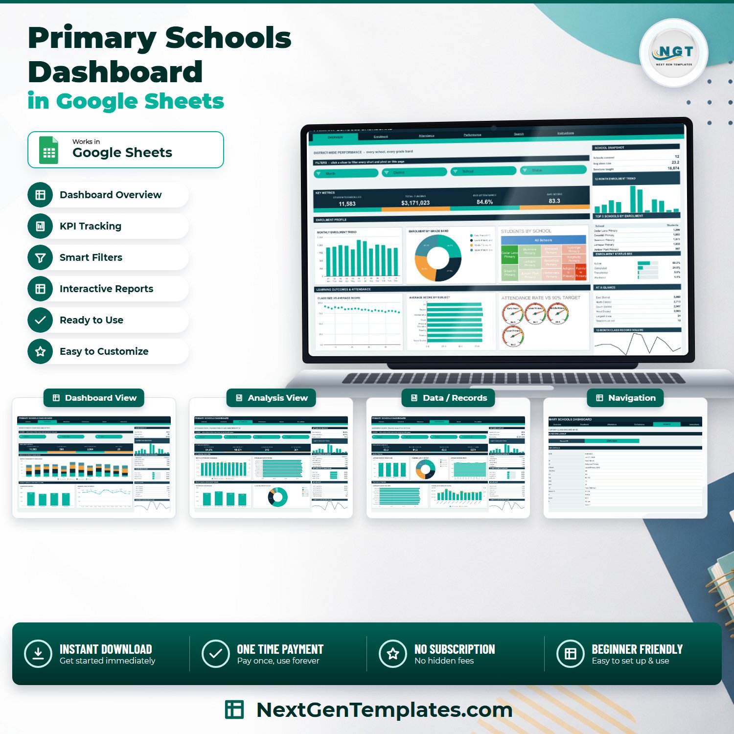 Primary Schools Dashboard in Google Sheets - product cover