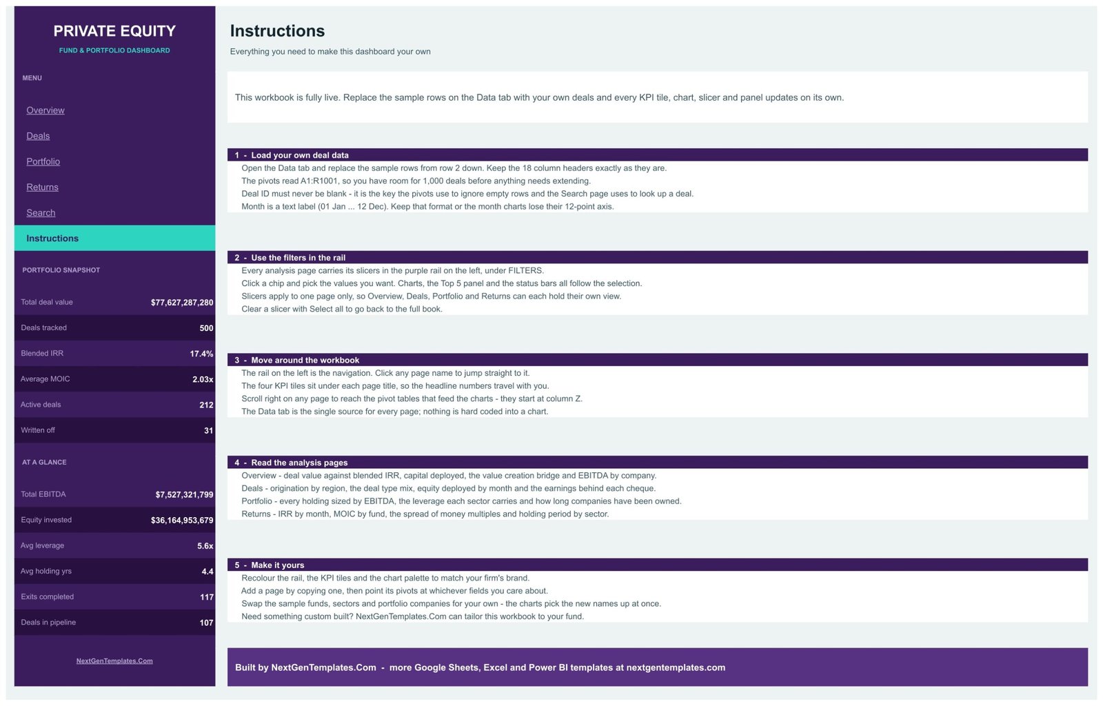 Instructions page