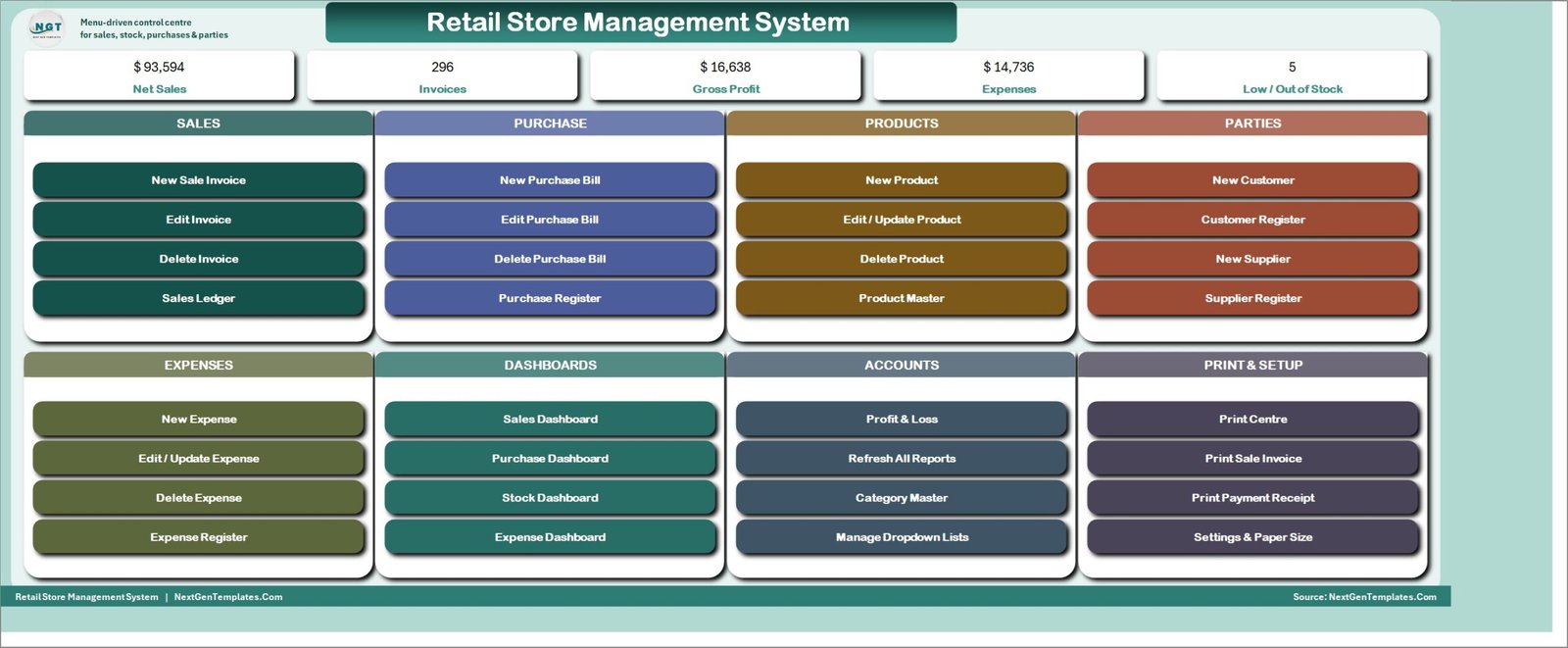 Retail Store Management System V1.0 in Excel VBA - MAIN menu