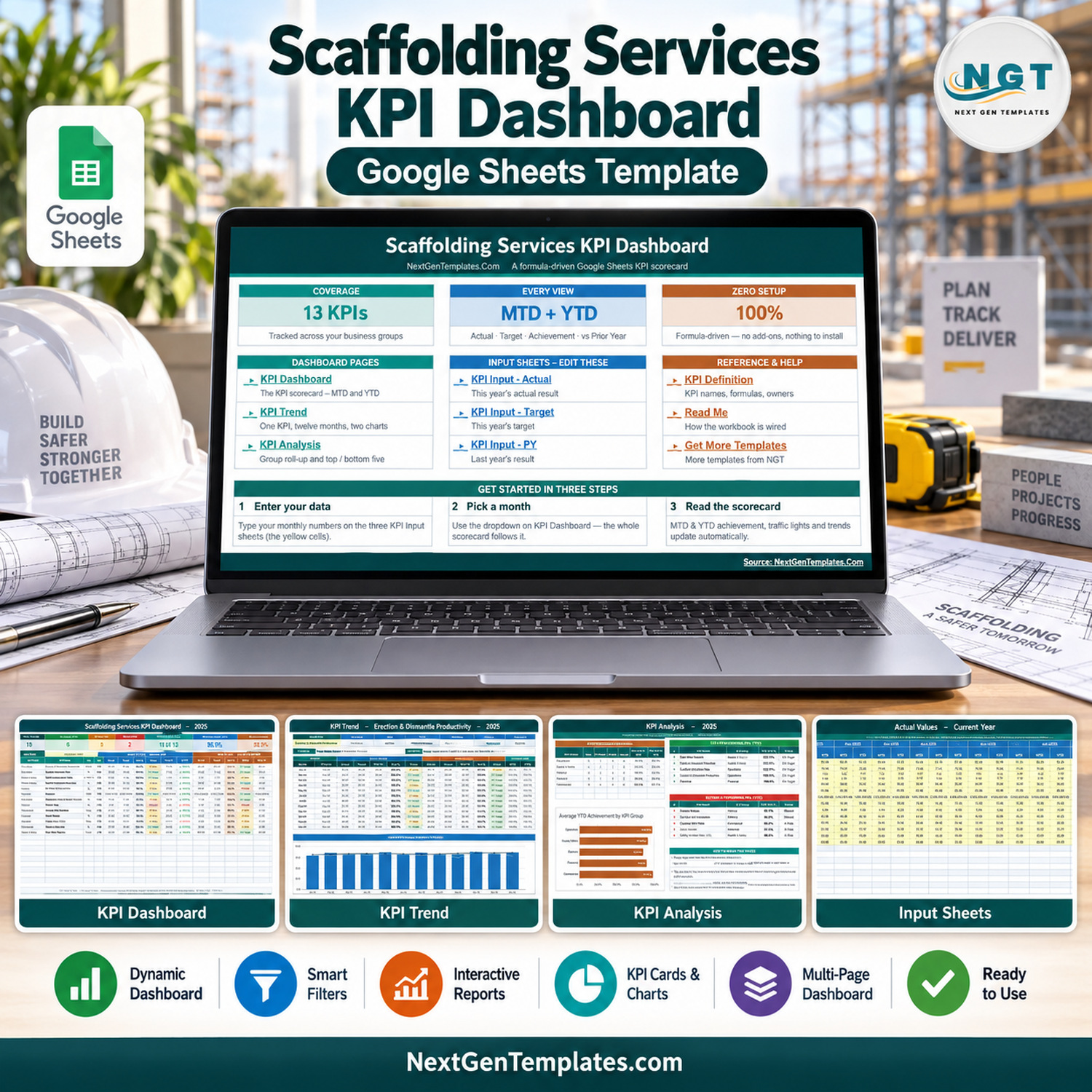Scaffolding Services KPI Dashboard in Google Sheets template cover