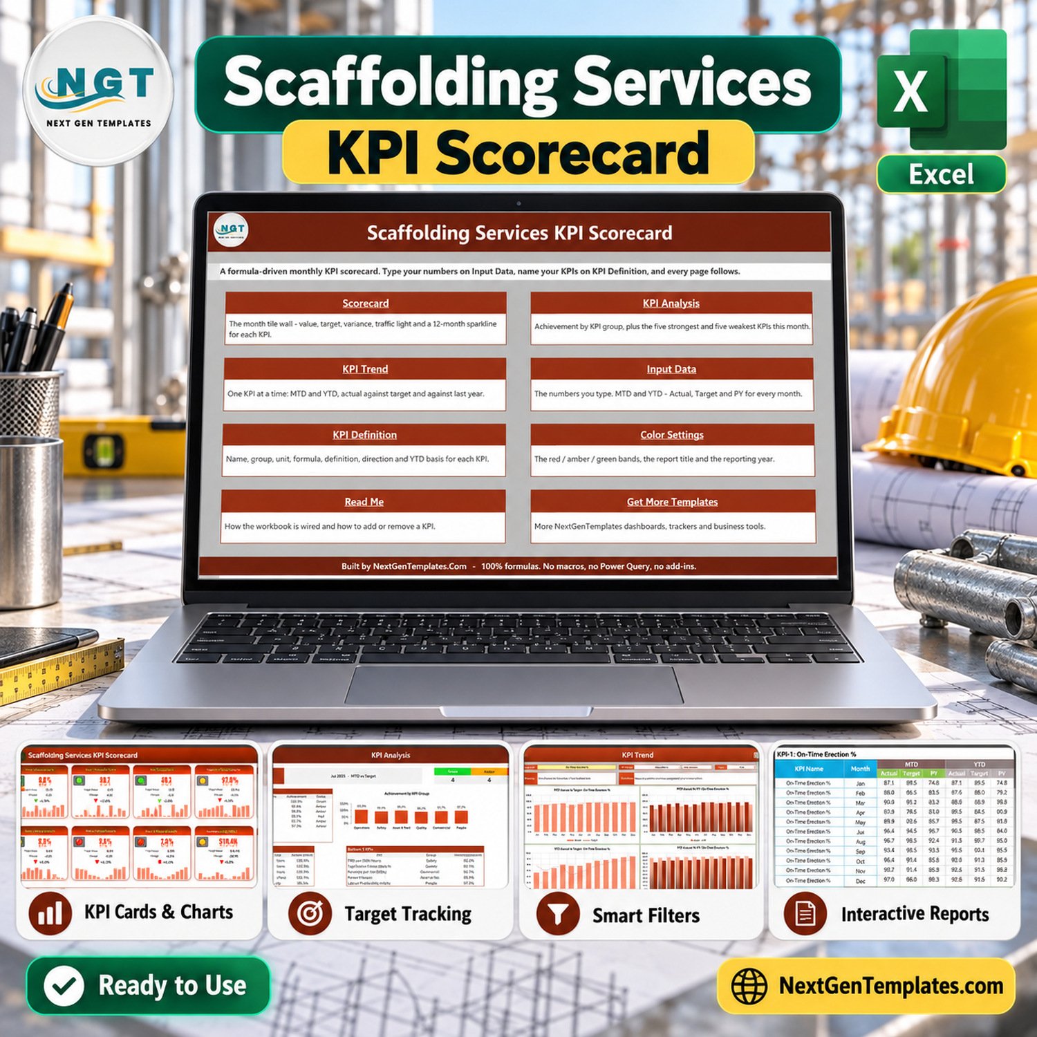 Scaffolding Services KPI Scorecard in Excel