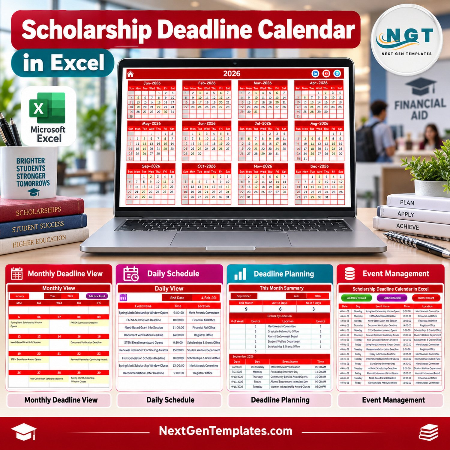 Scholarship Deadline Calendar in Excel product overview