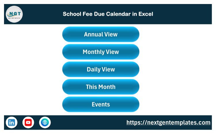 School Fee Due Calendar in Excel workbook home screen
