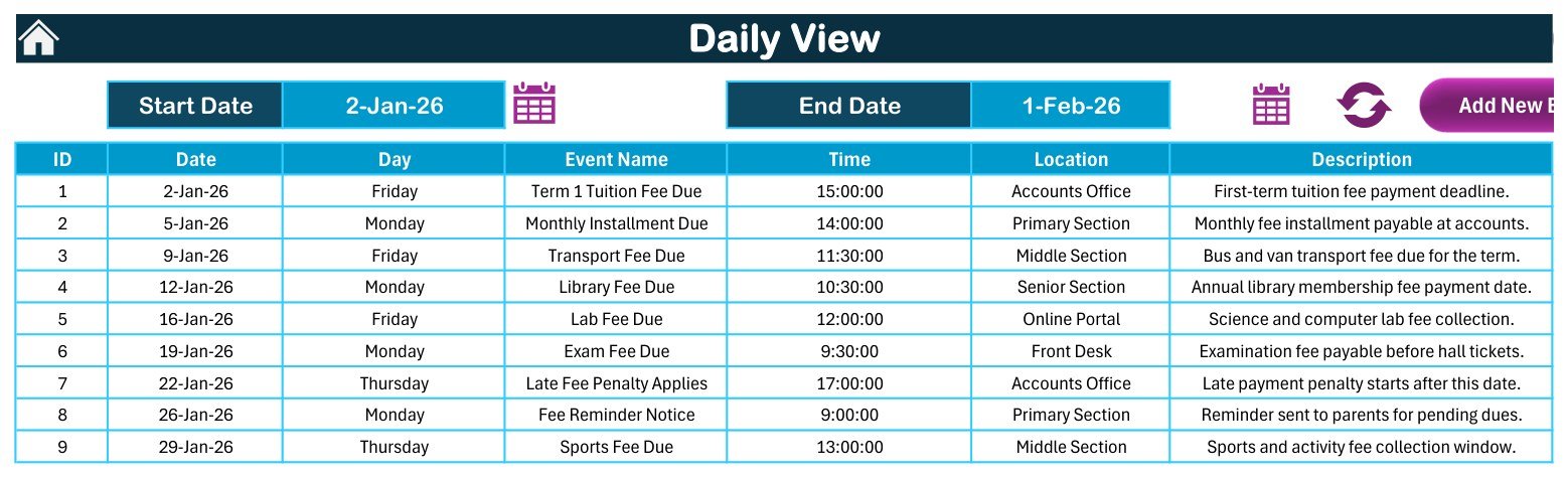 School Fee Due Calendar in Excel - Image 5