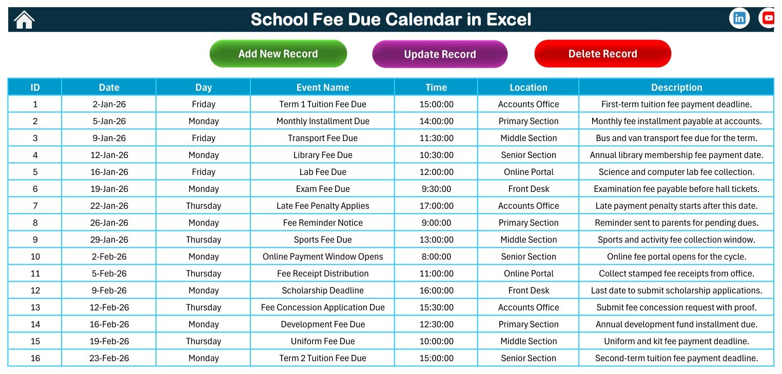 School Fee Due Calendar in Excel - Image 7