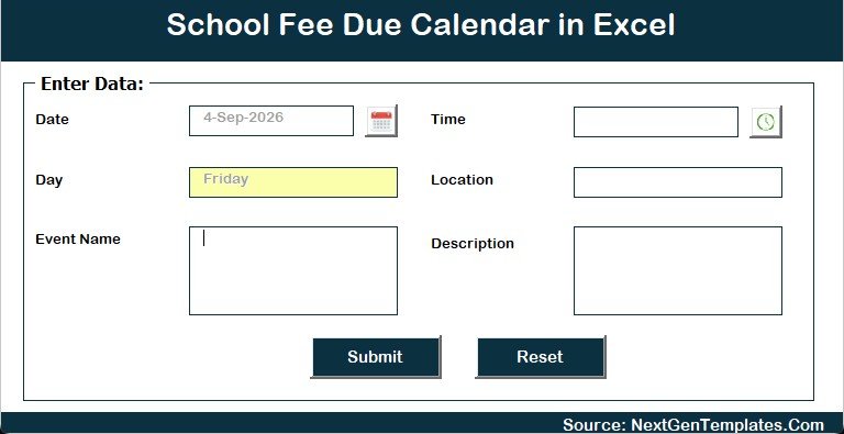 School Fee Due Calendar in Excel - Image 8
