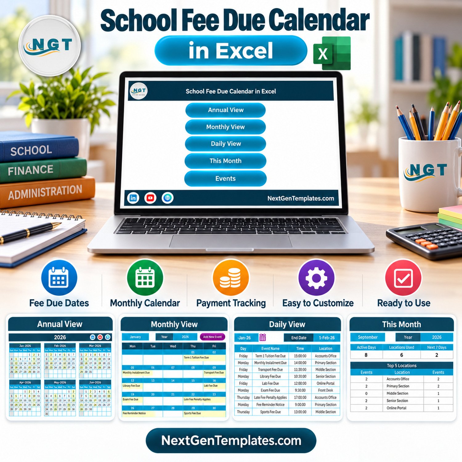 School Fee Due Calendar in Excel