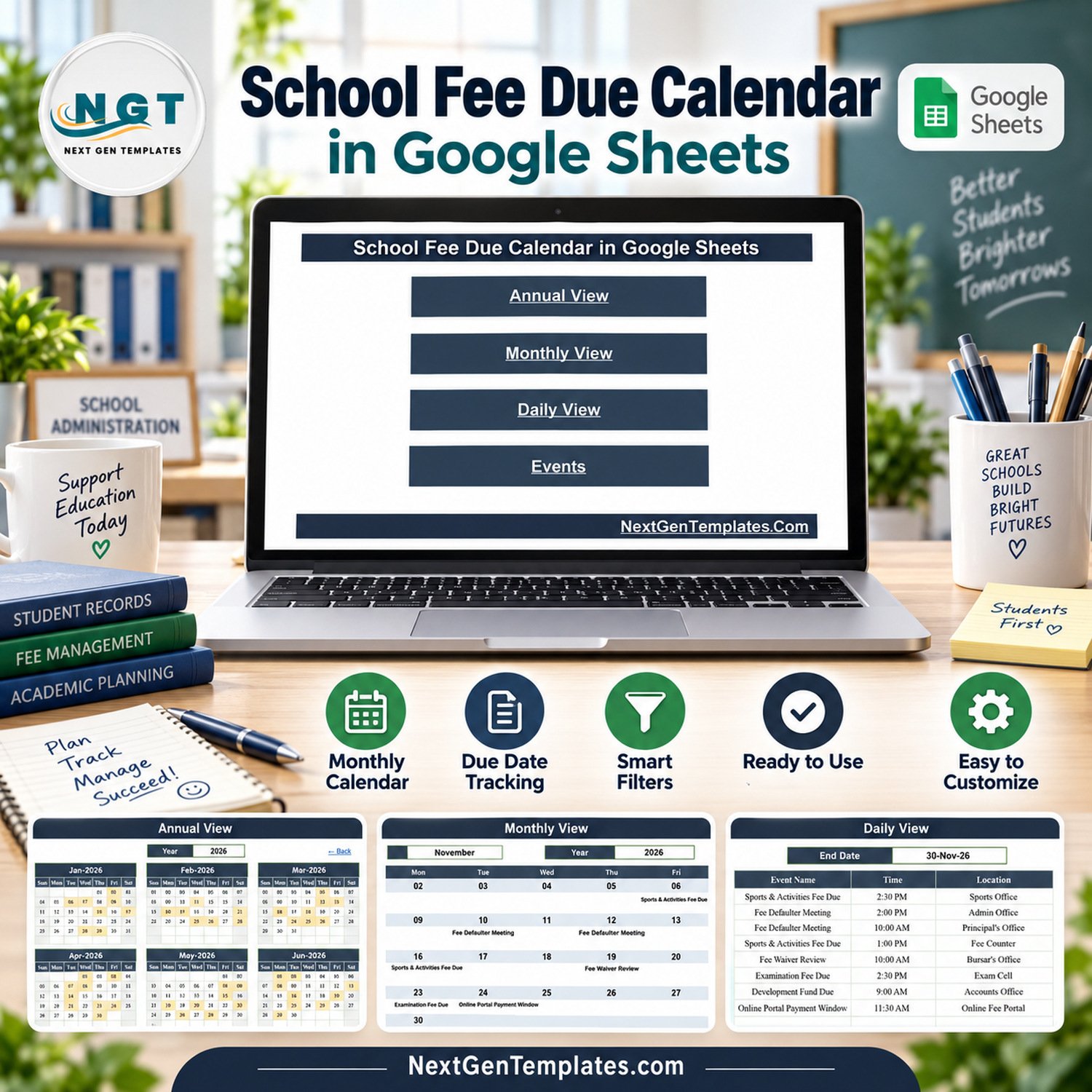 School Fee Due Calendar in Google Sheets