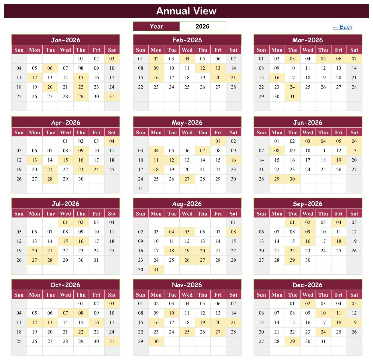 Annual View of a school inspection schedule