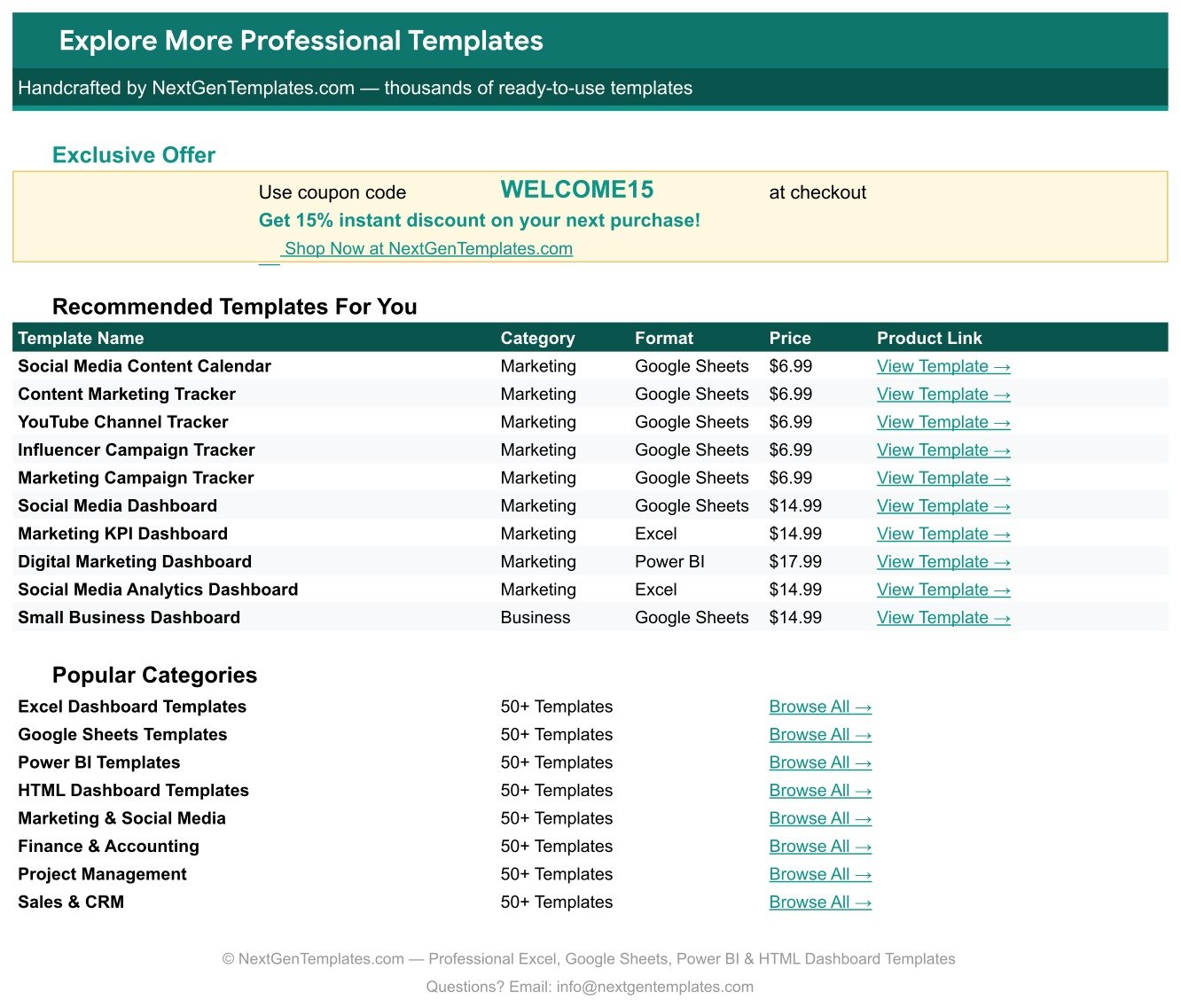 Explore More Templates tab with coupon code