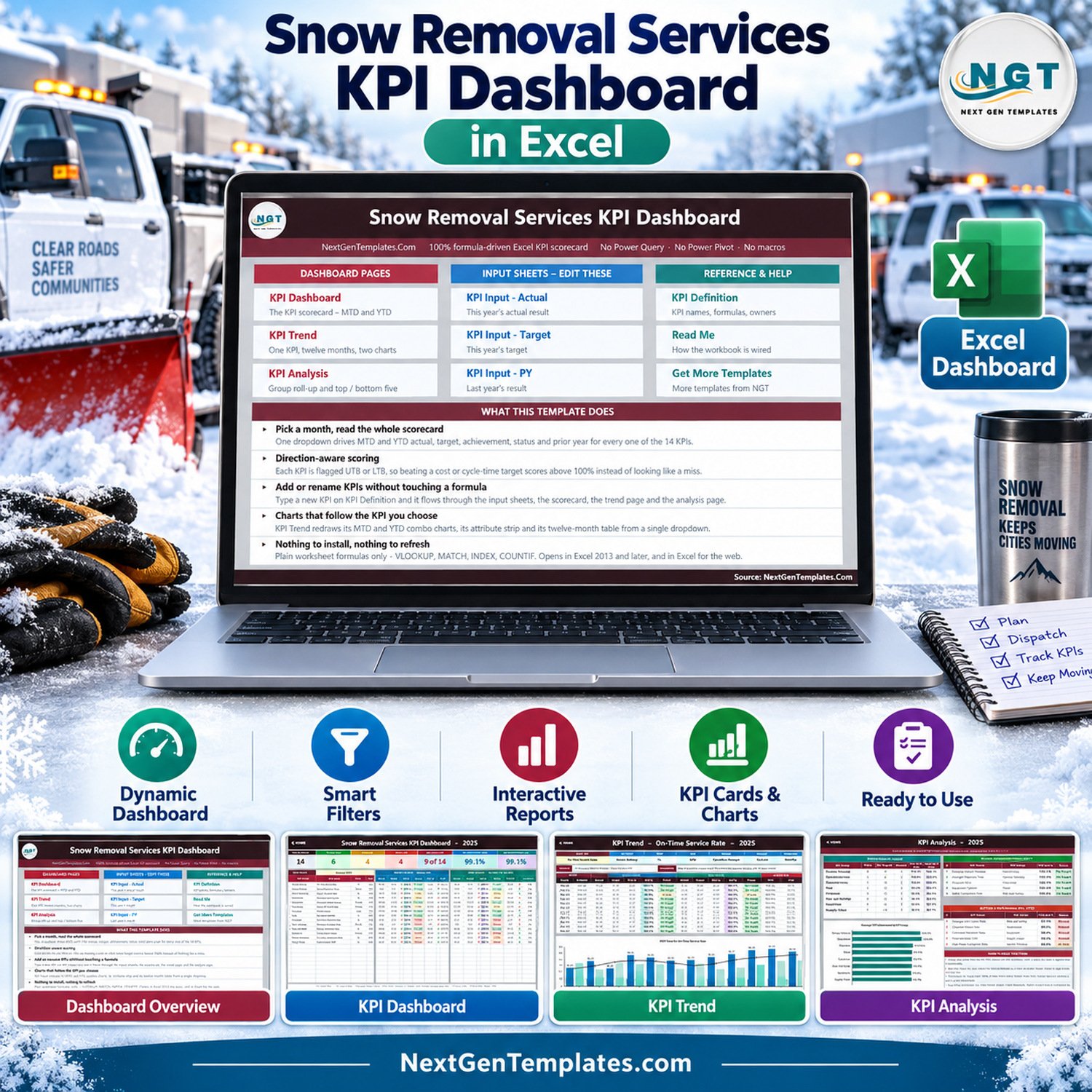 Snow Removal Services KPI Dashboard in Excel