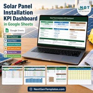 Solar Panel Installation KPI Dashboard in Google Sheets template cover