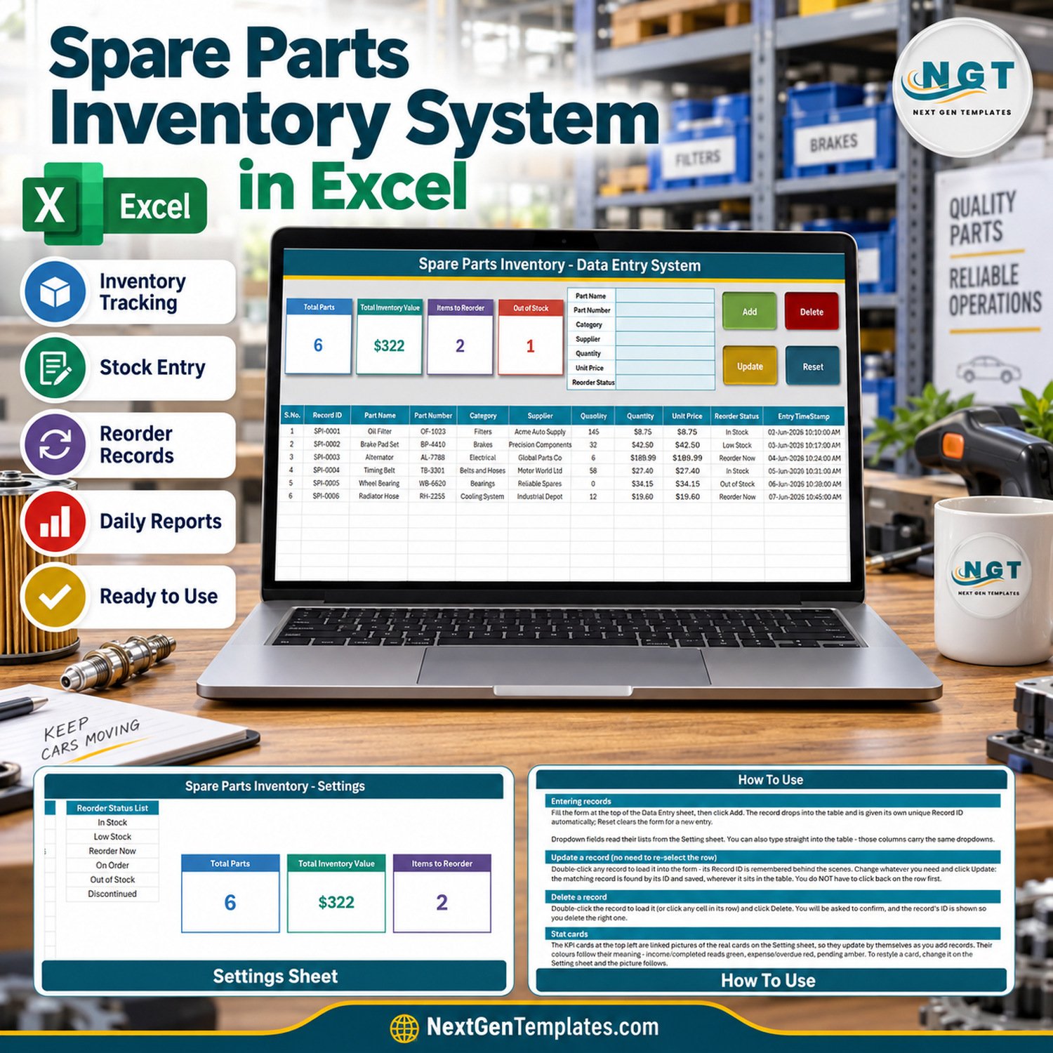 Spare Parts Inventory Data Entry System in Excel