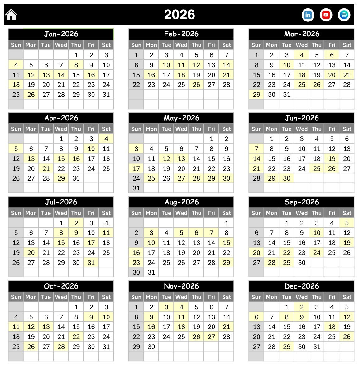 Annual View of the sports day practice schedule for 2026
