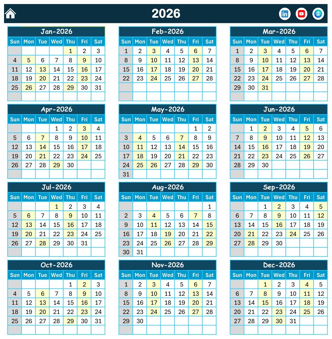 Annual view in the attendance calendar template