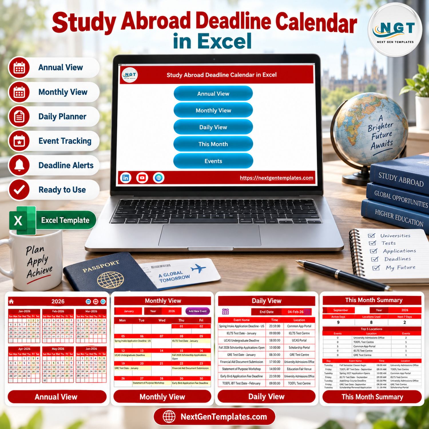 Study Abroad Deadline Calendar in Excel
