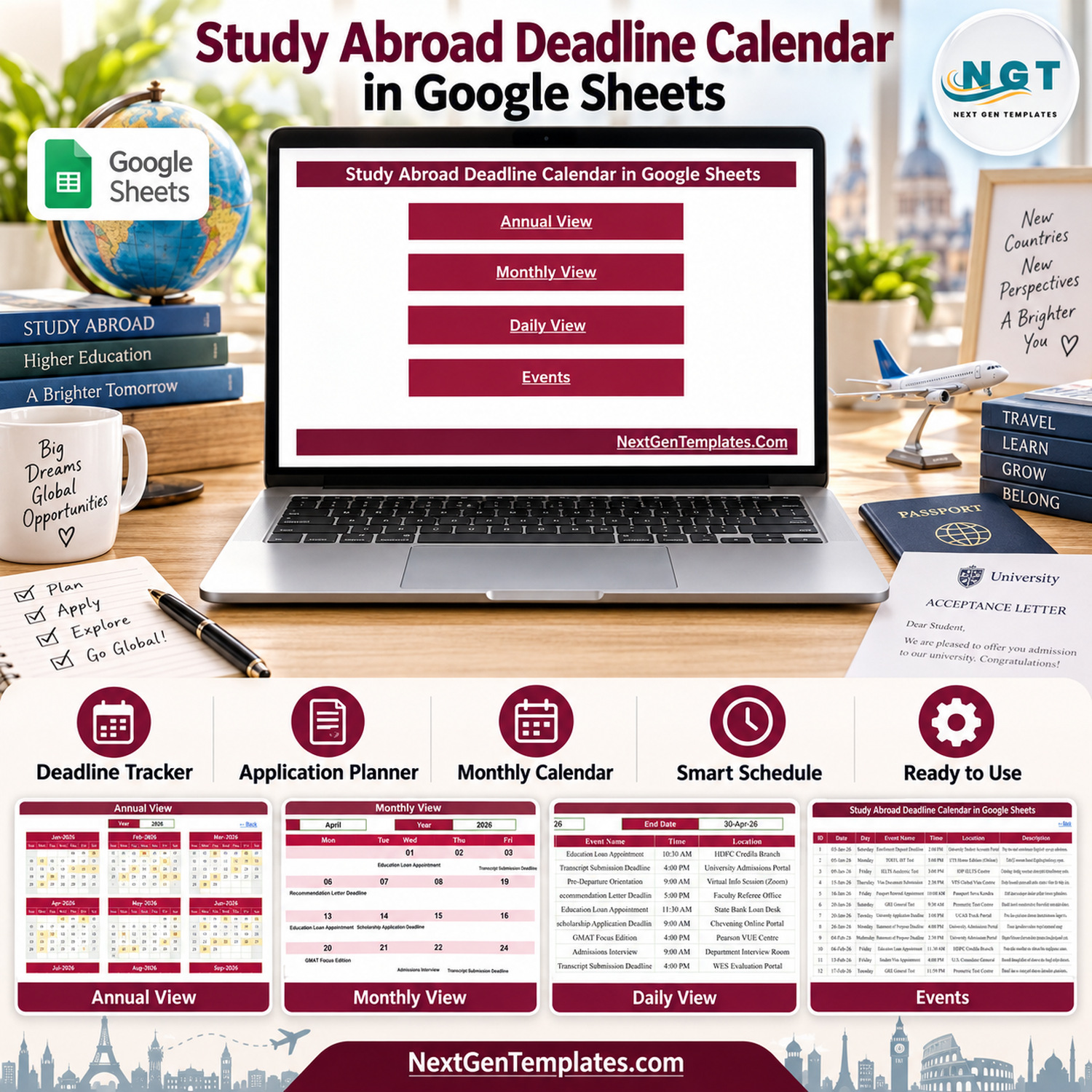 Study Abroad Deadline Calendar in Google Sheets