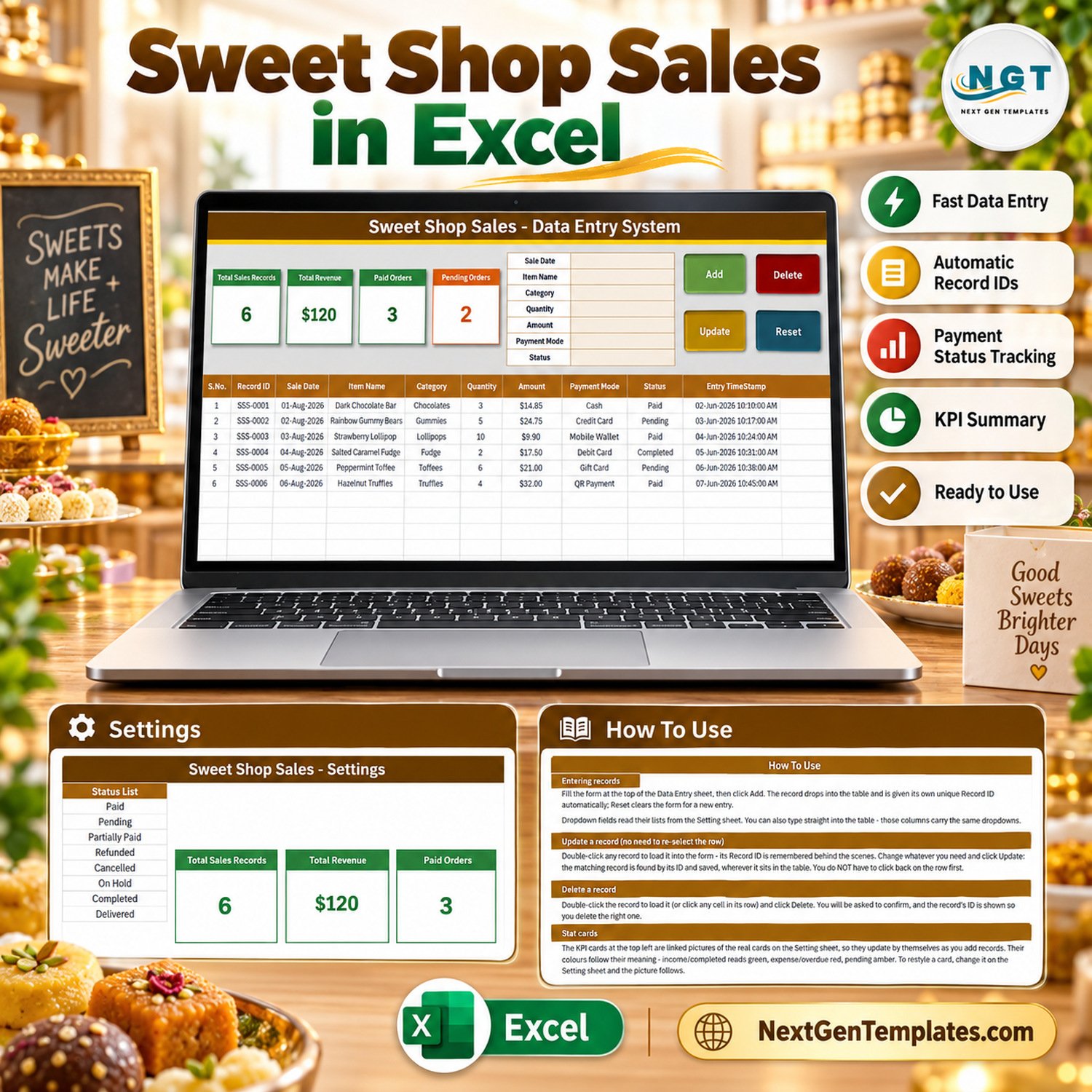 Sweet Shop Sales Data Entry System in Excel