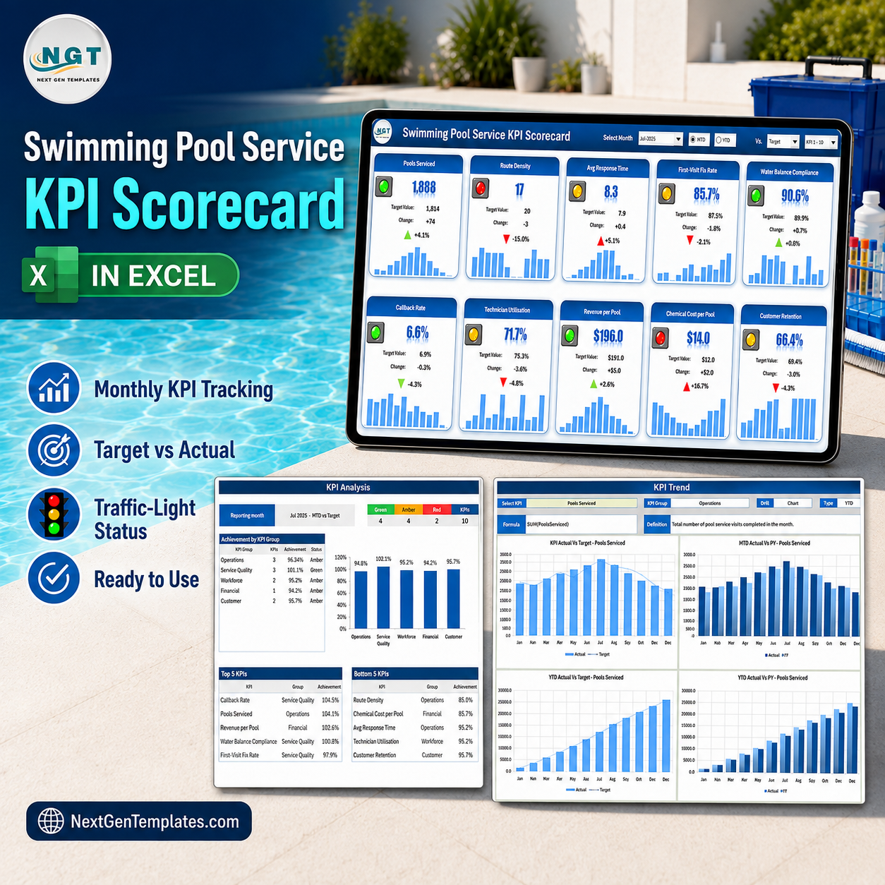 Swimming Pool Service KPI Scorecard in Excel
