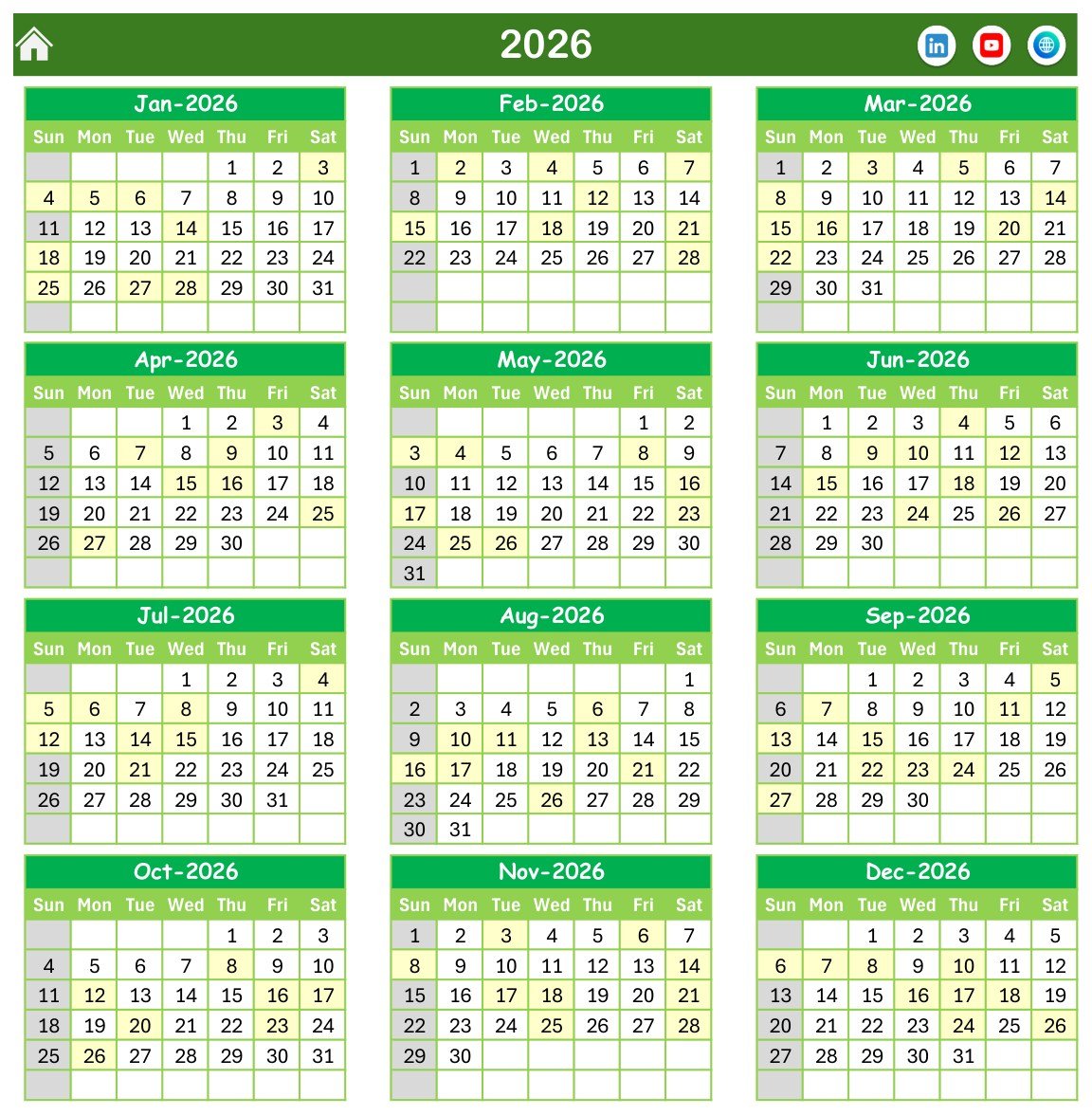 Syllabus Coverage Calendar in Excel annual view
