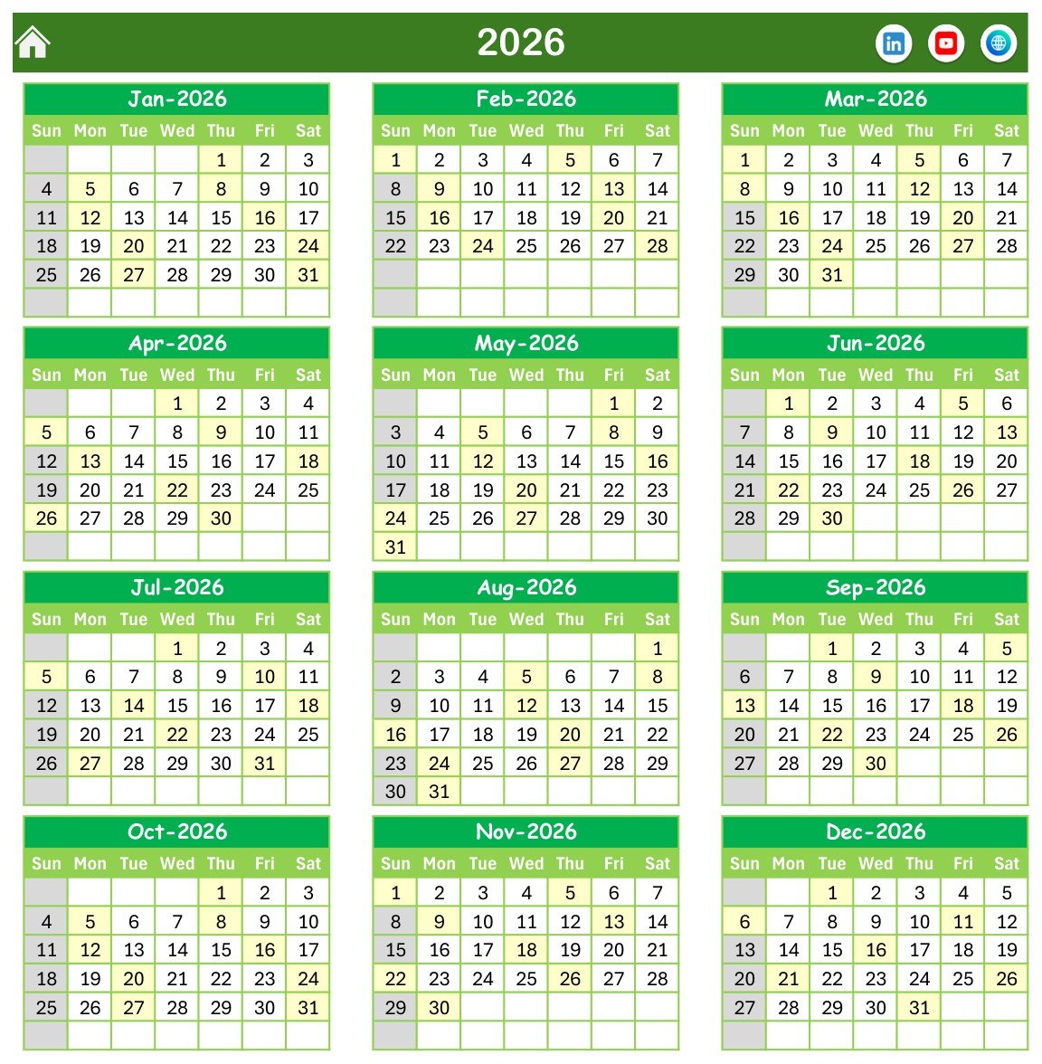 Annual view in Excel substitution calendar