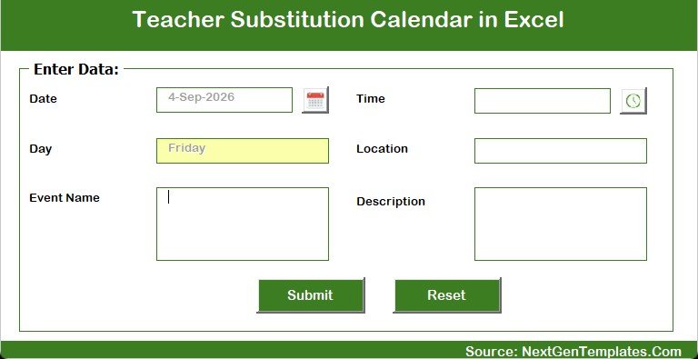 Events page for teacher substitution calendar