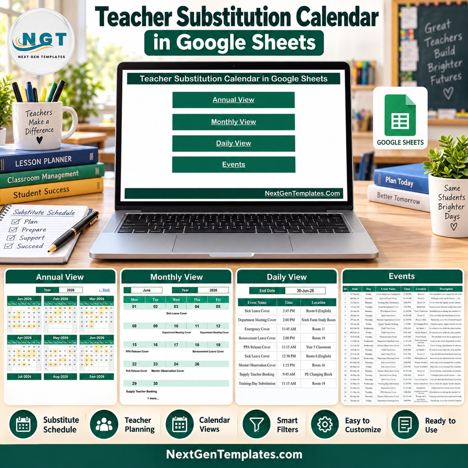 Teacher Substitution Calendar in Google Sheets