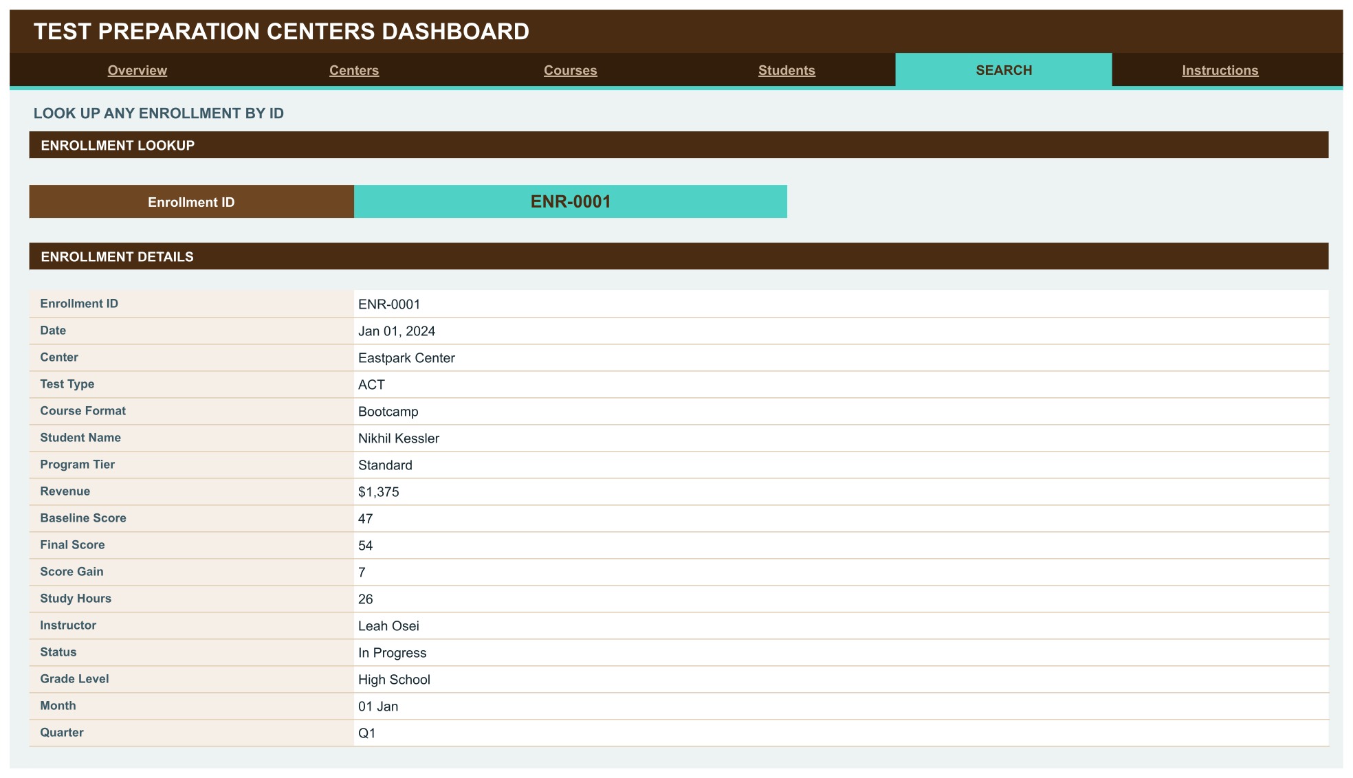 Test Preparation Centers Dashboard in Google Sheets - Search page