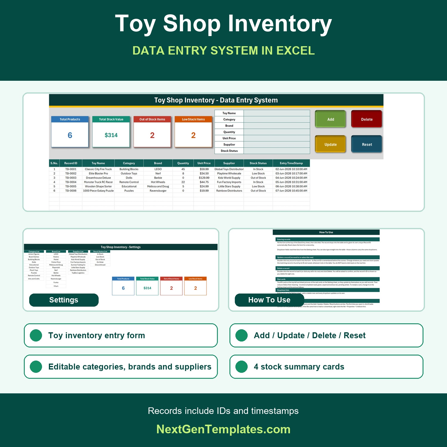 Toy Shop Inventory Data Entry System in Excel feature image