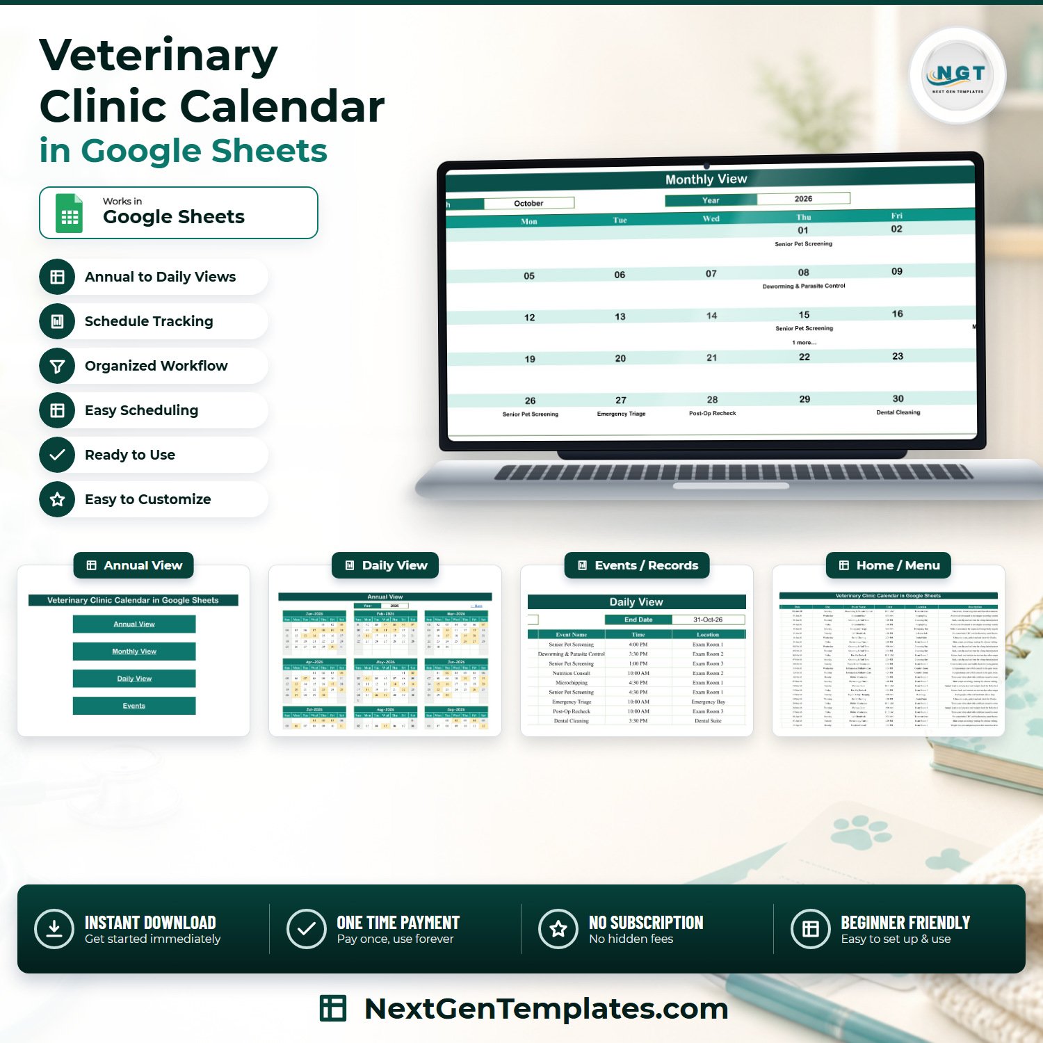 Veterinary Clinic Calendar in Google Sheets product cover