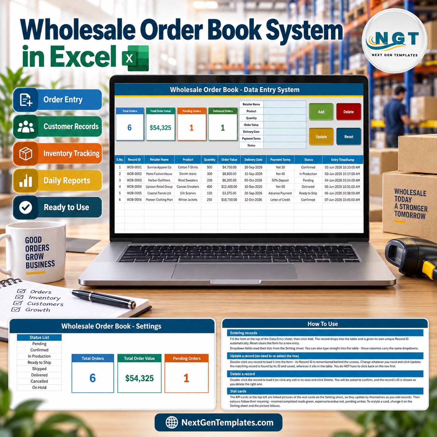 Wholesale Order Book Data Entry System in Excel