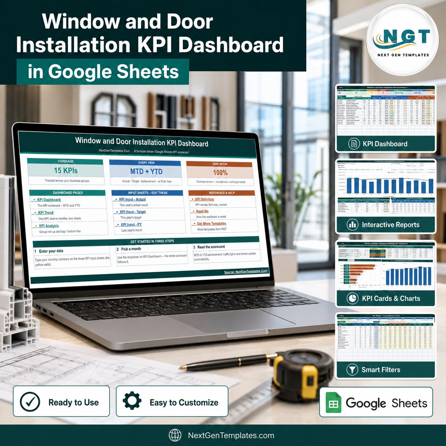 Window and Door Installation KPI Dashboard in Google Sheets product image