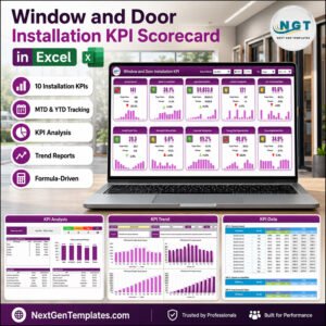 Window and Door Installation KPI Scorecard in Excel - product cover