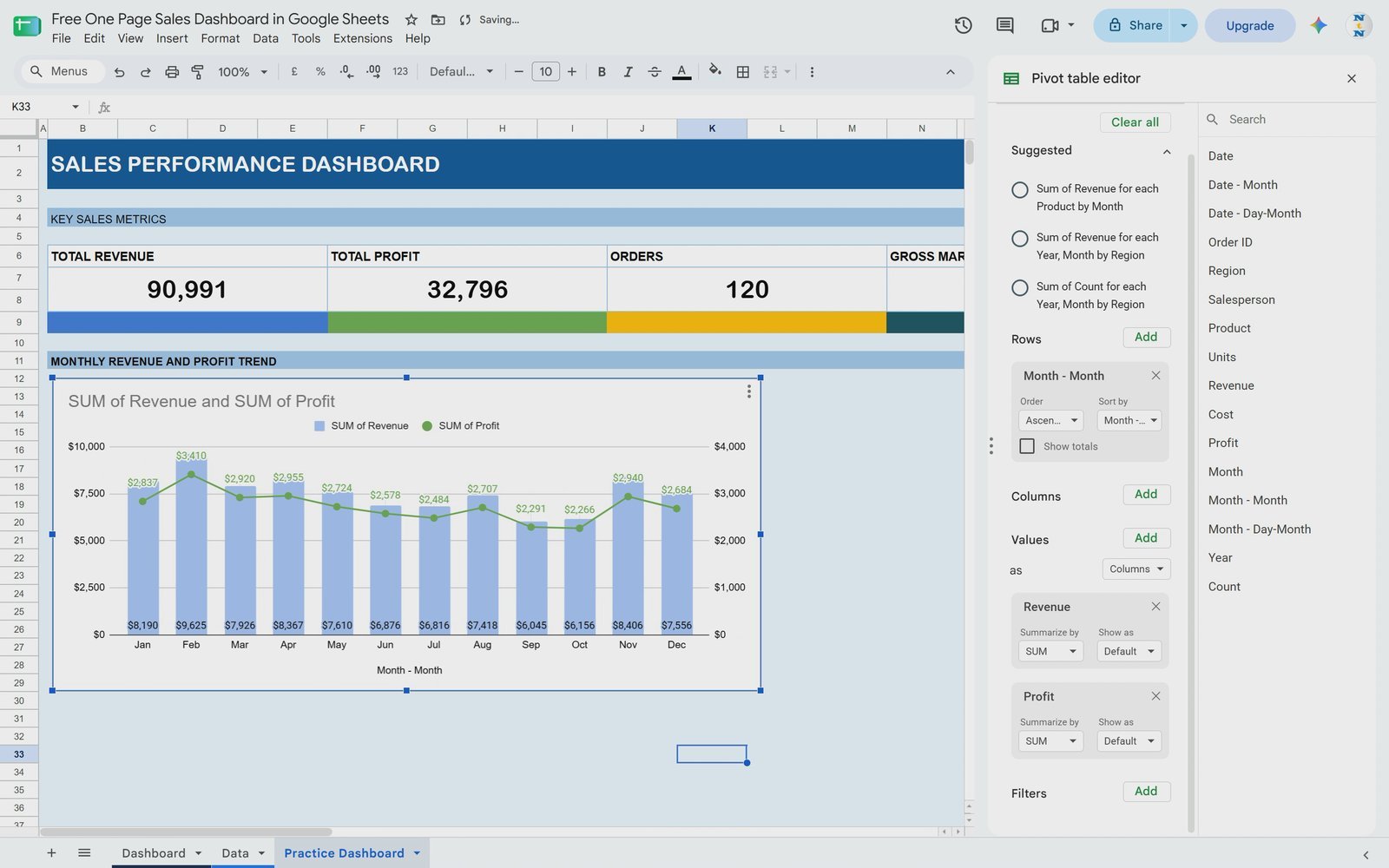 One Page Sales Dashboard in Google Sheets (Free Template) - Image 4