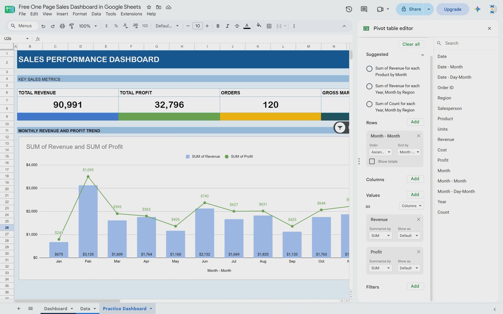 One Page Sales Dashboard in Google Sheets (Free Template) - Image 5