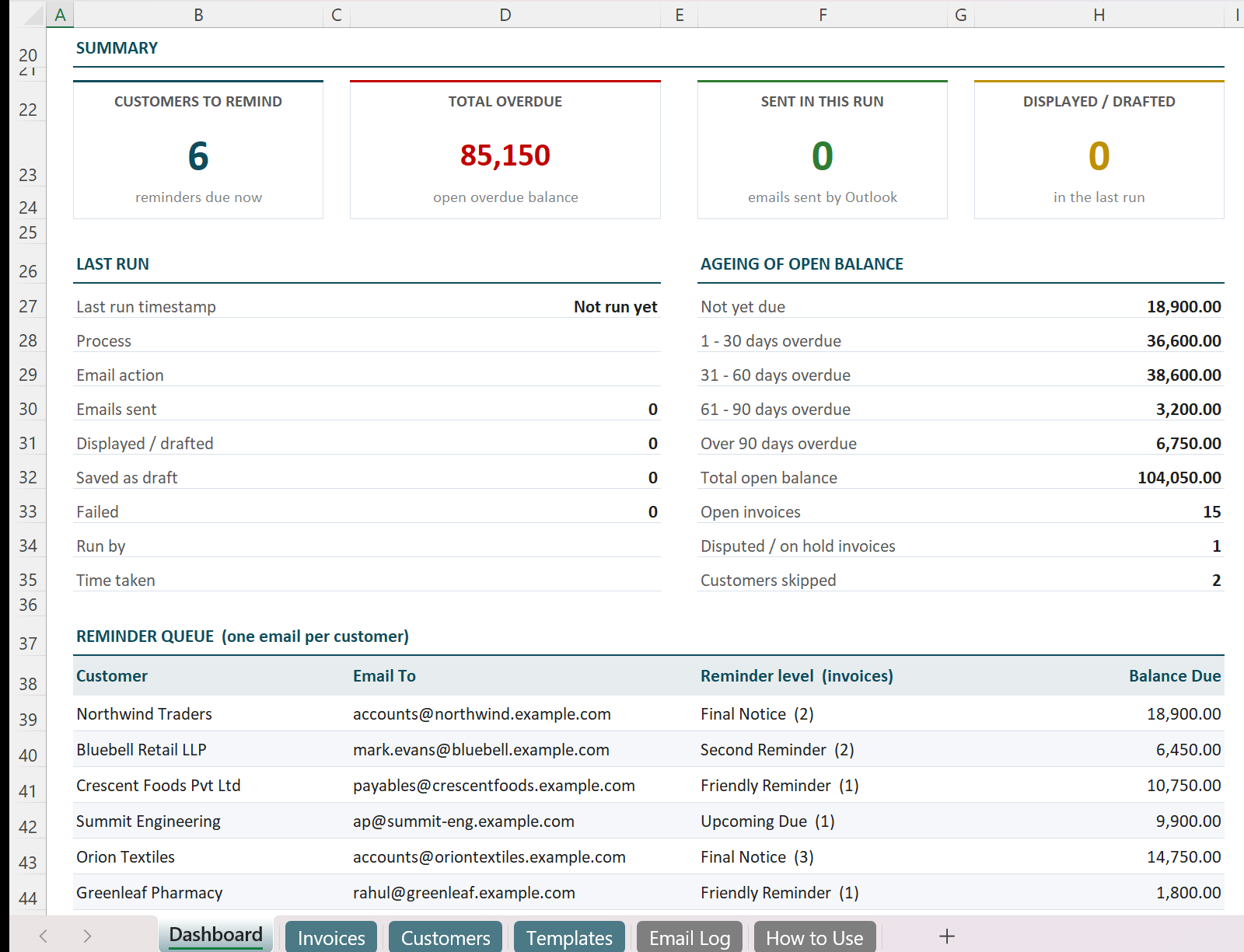 Customer Payment Reminder Tool in Excel VBA - summary, ageing and reminder queue