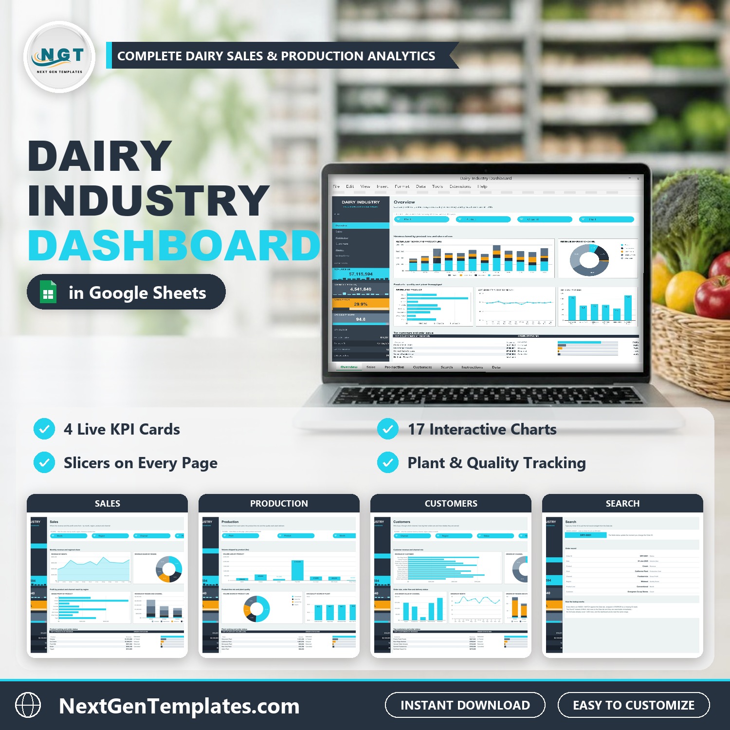 dairy industry dashboard in google sheets