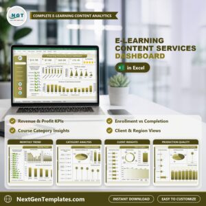 E-learning Content Services Dashboard in Excel