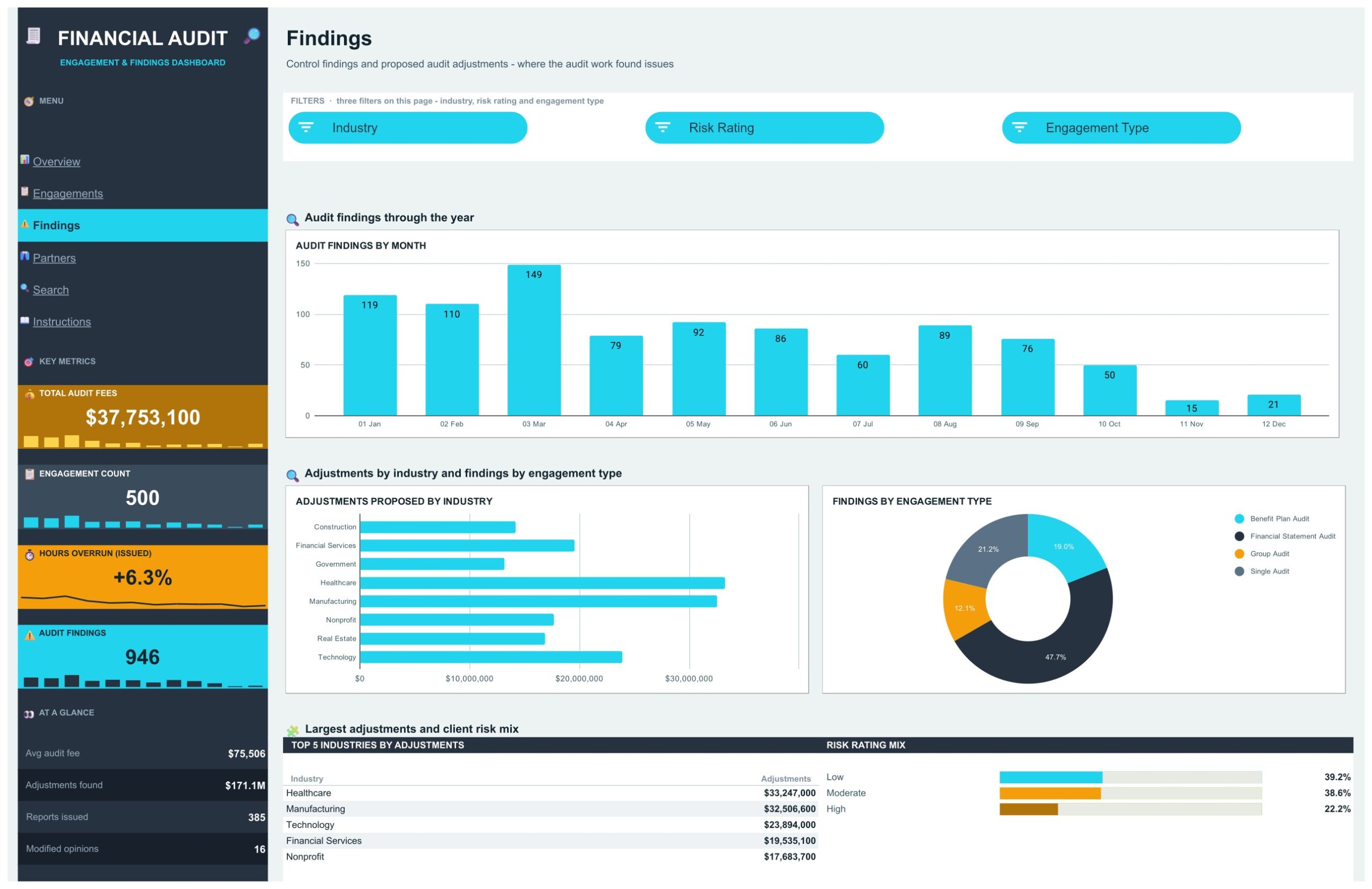 Financial Auditing Dashboard - Findings page