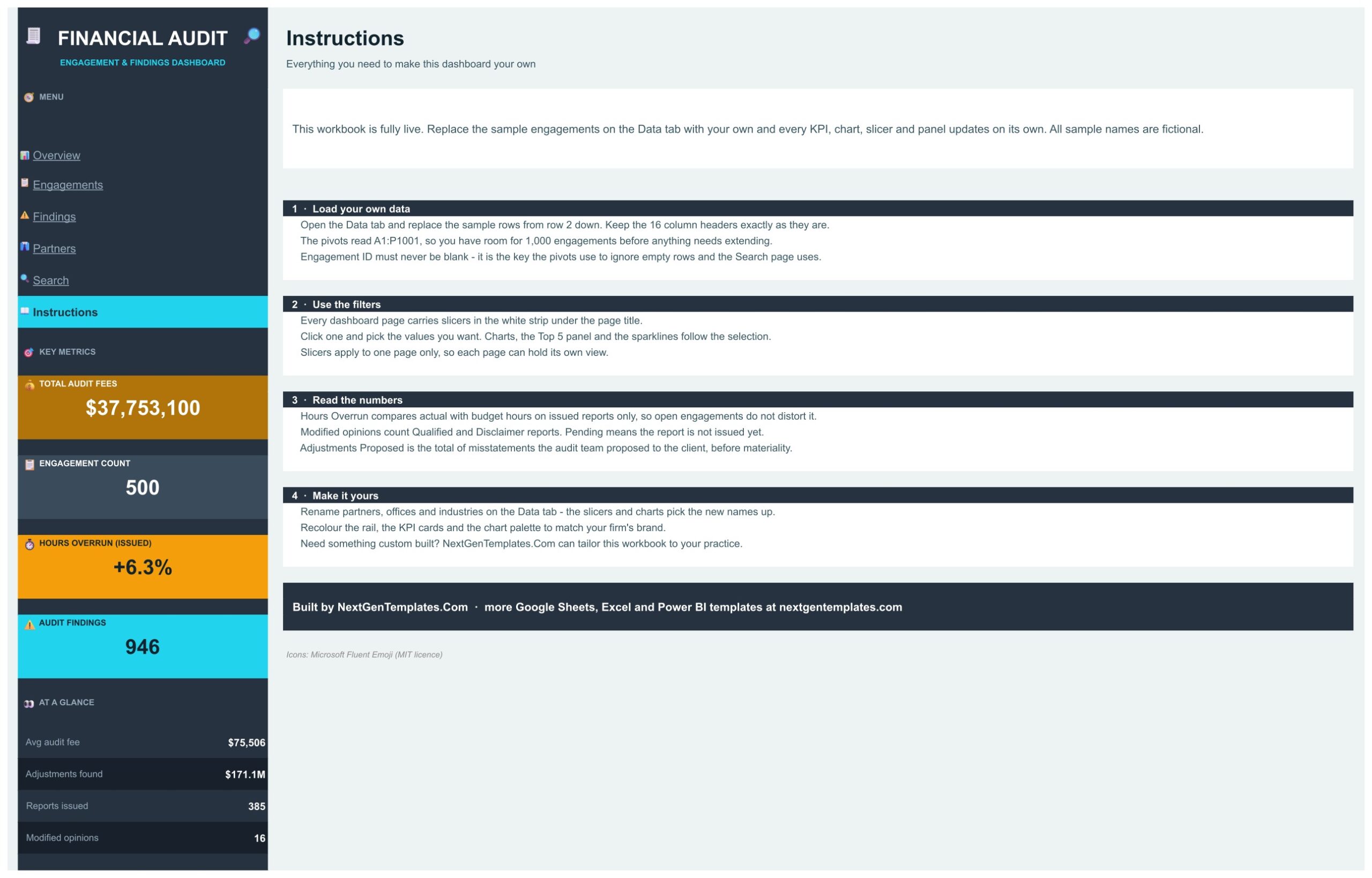 Financial Auditing Dashboard - Instructions page
