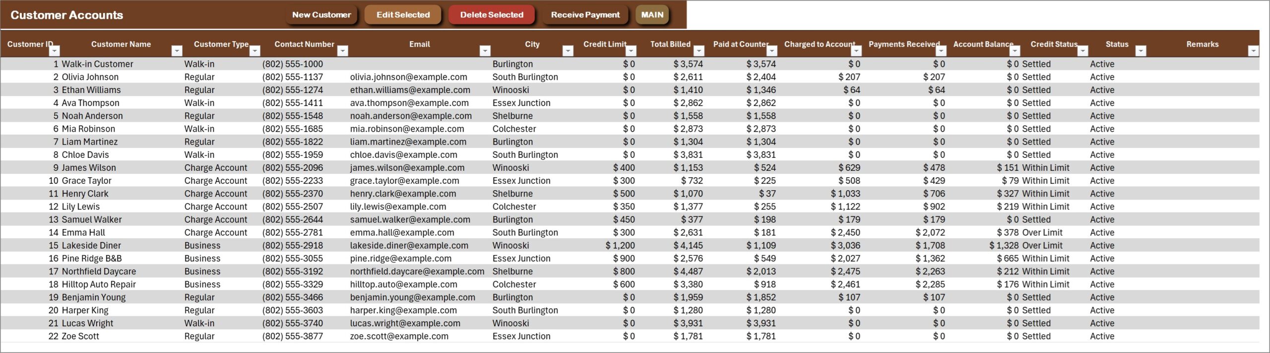 General Store Billing Management System in Excel VBA - Customer Accounts register