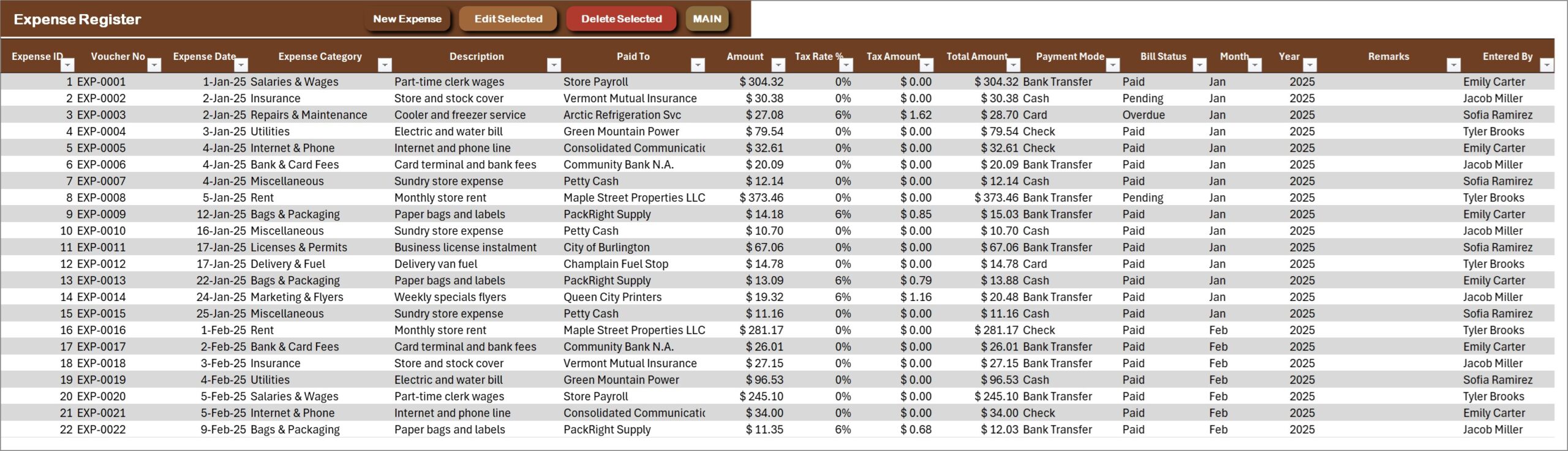 General Store Billing Management System in Excel VBA - Expense Register
