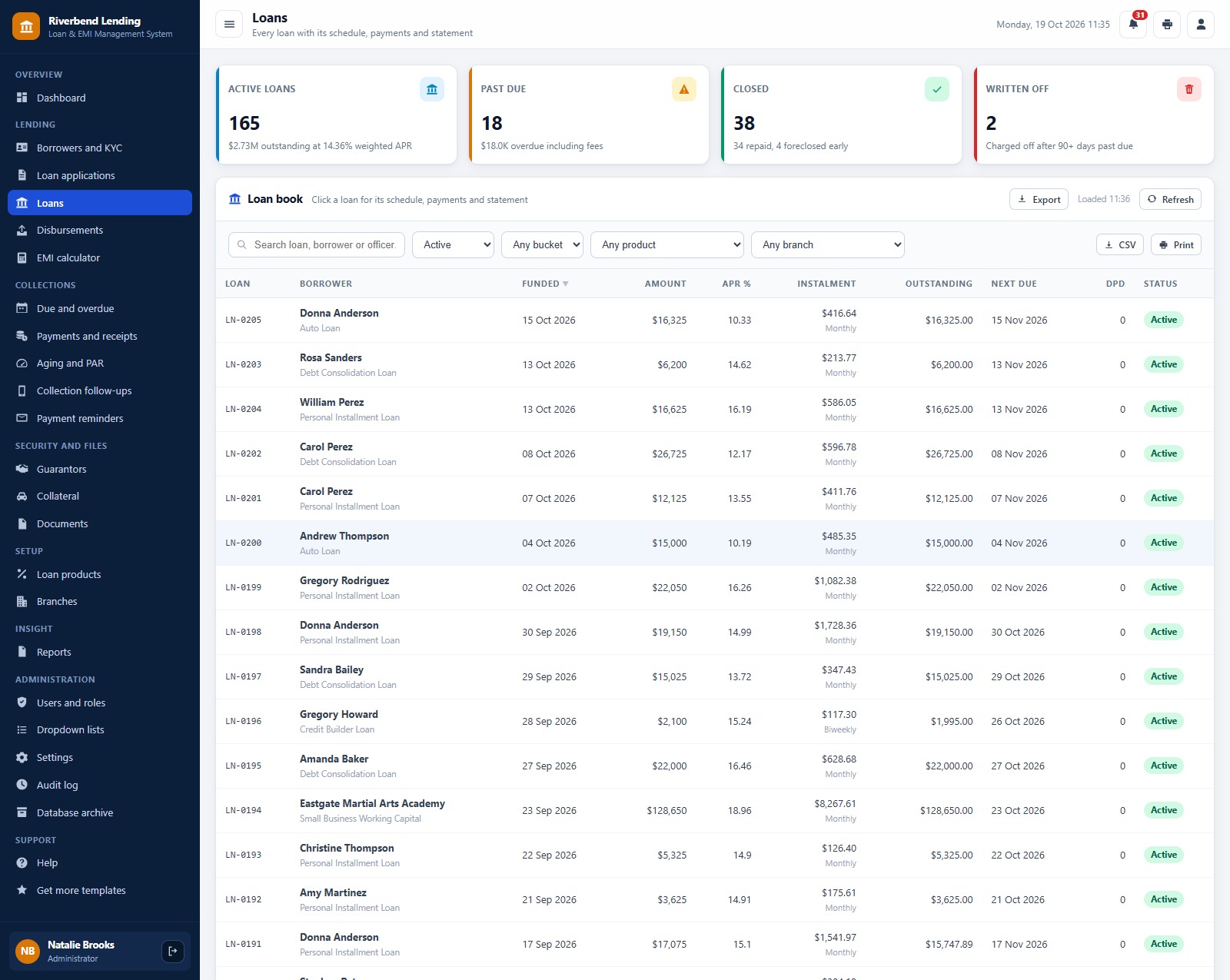 Loan & EMI Management System web app: Loans